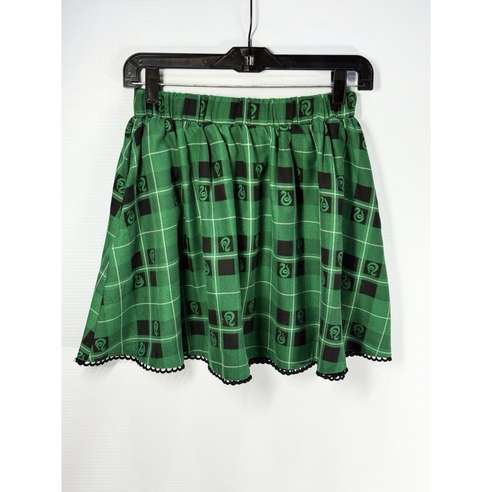 Harry Potter Green Plaid Slytherin Snake Pockets Pull On Mini Women Skirt Sz XS
